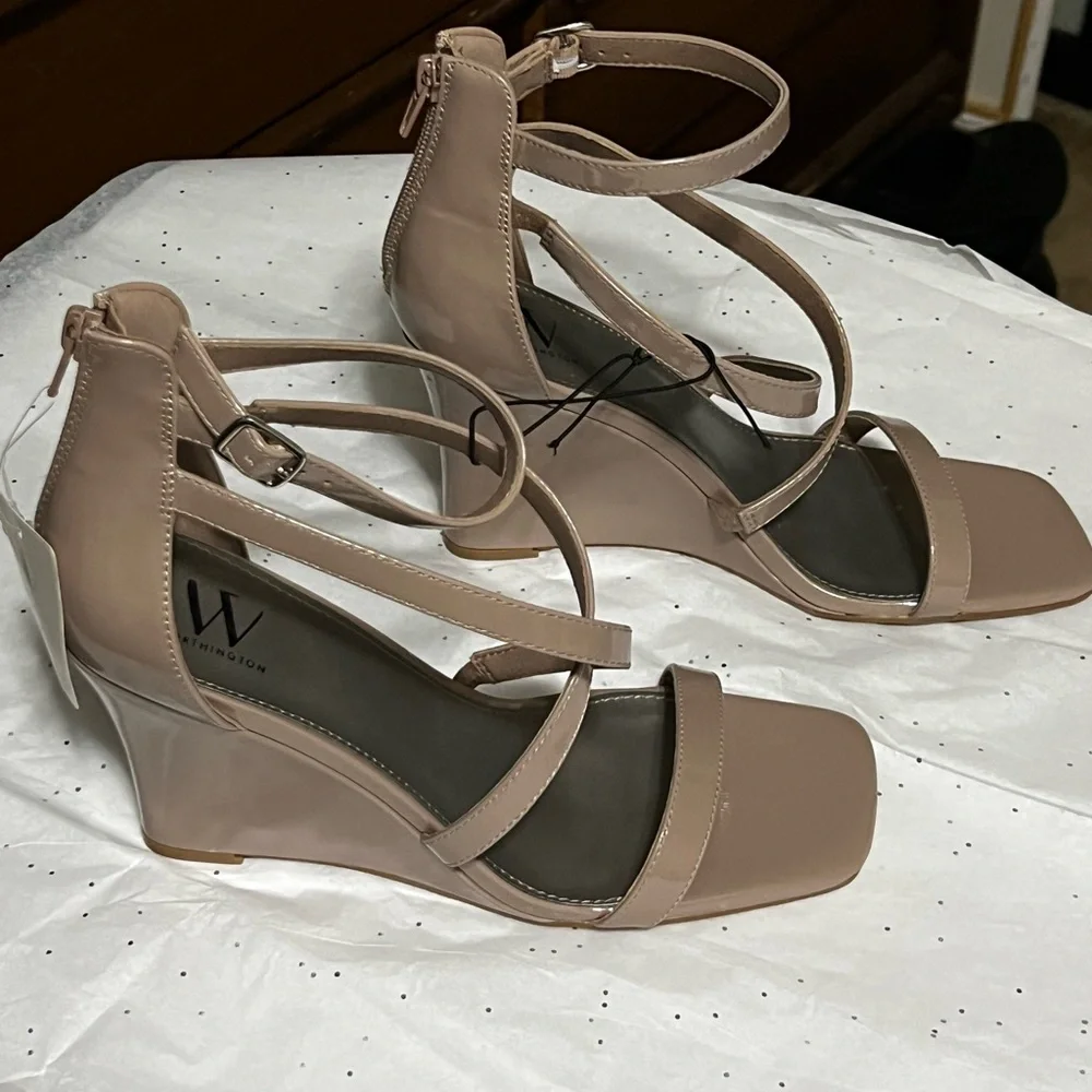 Worthington Patent Wedge Strappy Heels